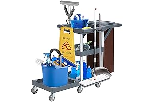 Commercial Janitorial Cleaning Caddy on Wheels - Housekeeping Cart with Cover