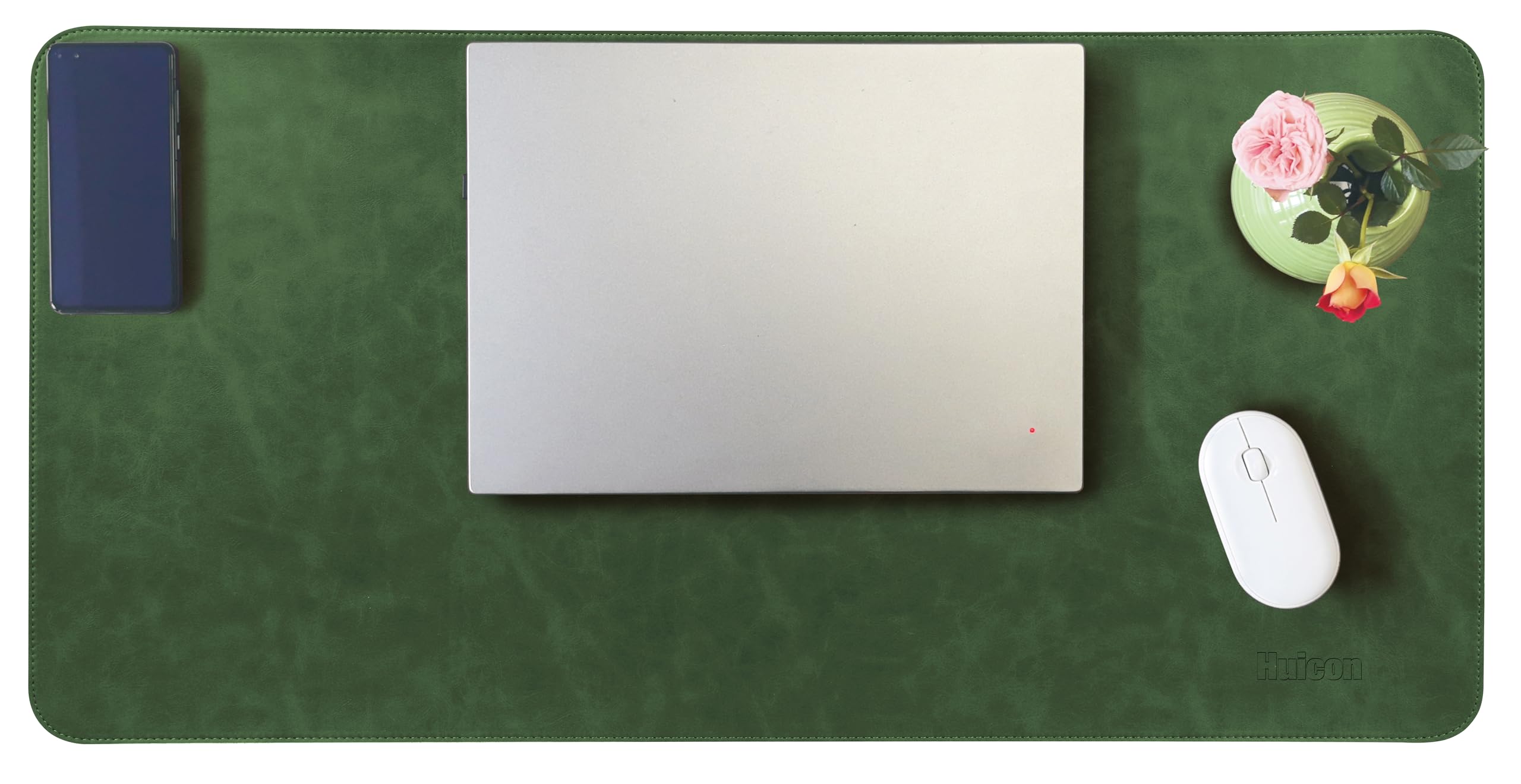 Huicon Faux Leather Desk Mat, 31.5"x15.7" Non-Slip PU Leather Desk Pad, 2mm Thick Desk Blotter with Stiched line, Retro Large Mouse Pad, Laptop Pad