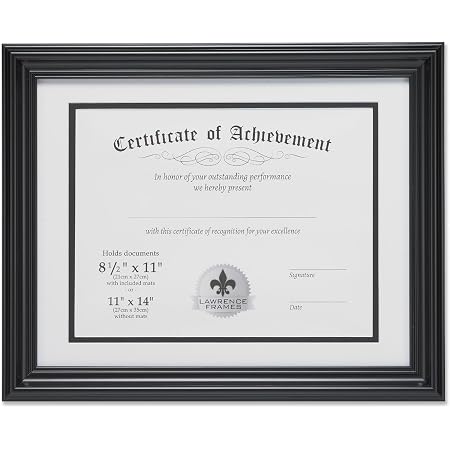Amazon.com: Lawrence Frames, armazón para fotos, certificados, doble uso, 11  x 14 pulgadas, con estera de corte biselado doble para documento de 8,5 por  11 pulgadas, Negro. : Hogar y Cocina