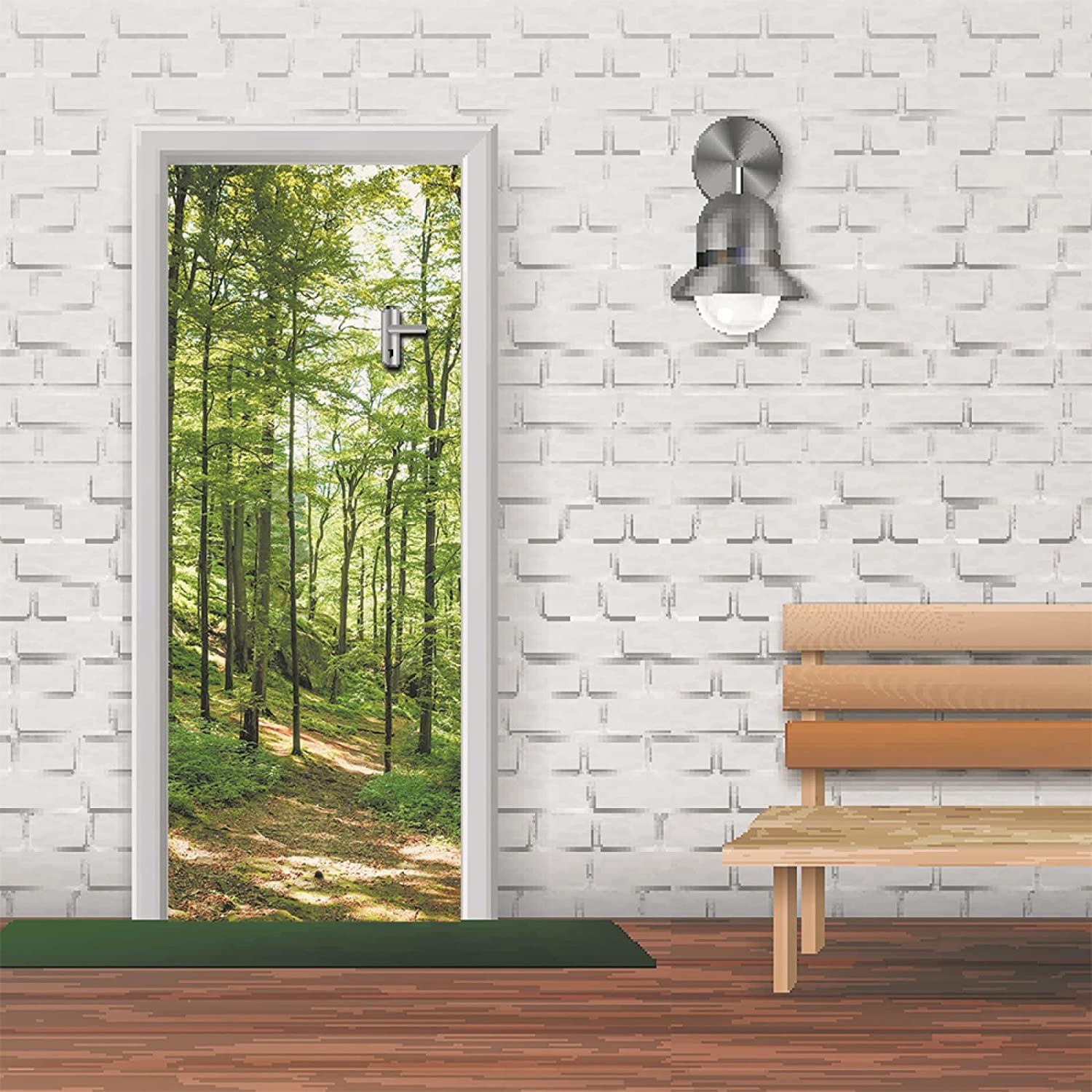 Adesivo Murale 3D Per Porte - Paesaggio Foresta Verde, 90x210cm, PVC Impermeabile, Autoadesivo - Foto 12