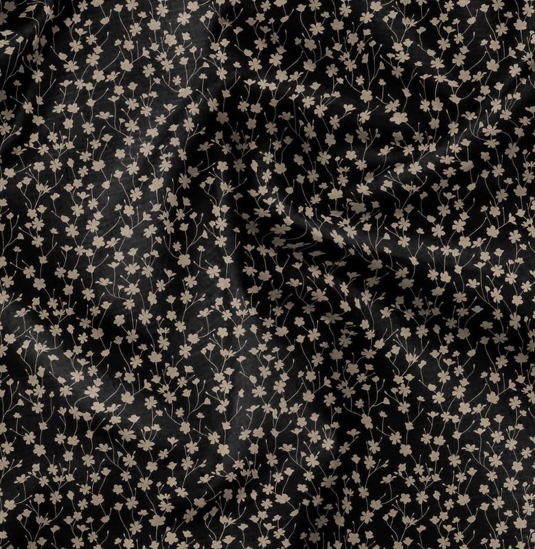 Soimoi Floral Print - Black, Viscose Rayon Fabric Material - 42 Inch Wide, 1 Meter, Unstitched Material for Dresses, Blouses, Skirts, Sleepwear, Kids Clothing