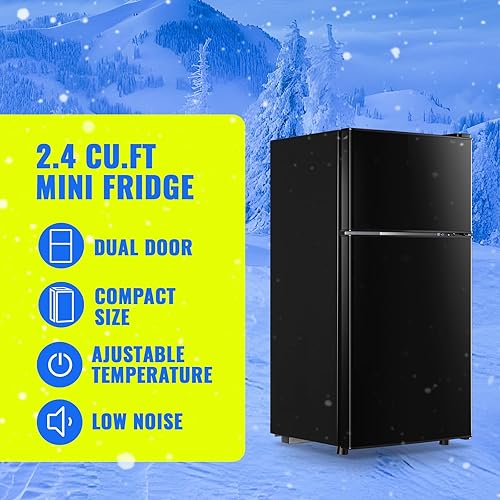 Miniatura 2 de Mini refrigerador de 2.4 pies cúbicos de doble puerta con congelador tamaño apartamento refrigerador para personal Senven Temp Gear Negro