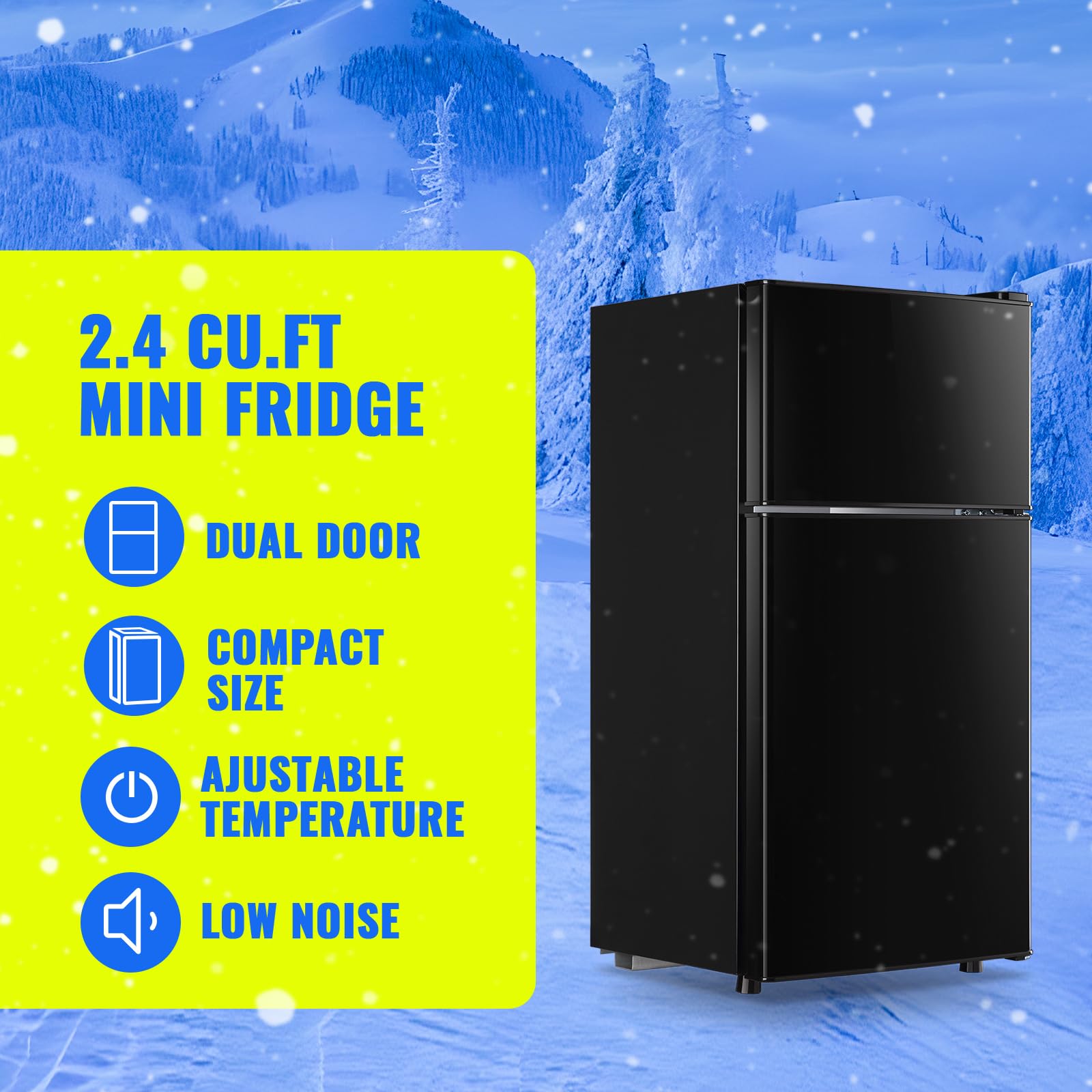 Tacool 2.4 Cu.Ft Mini Fridge Dual Door Small Refrigerator With Freezer Apartment Size Fridge For Personal Senven Temp Gear Black on Fridge.com - View 2