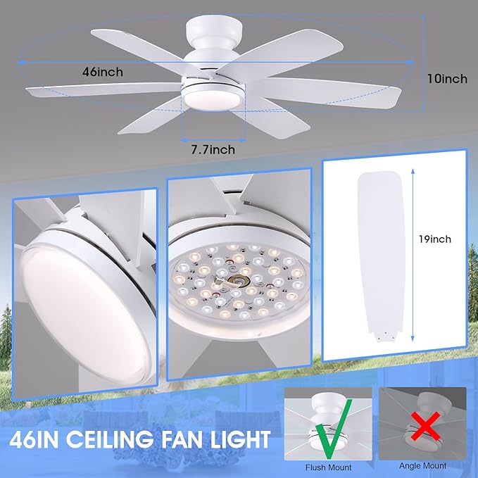 Ventilador de Techo 46 Pulgadas con Luz, 6 Aspas, 6 Velocida miniatura 3