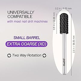 PANA 3/32 Small Smooth Round Top Safety Carbide Nail Drill Bit for Gel Polish & Acrylic Removal Nail Salon Manicure Pedicure Electric File Tools (Small Barrel - DLC Black, Extra Coarse)