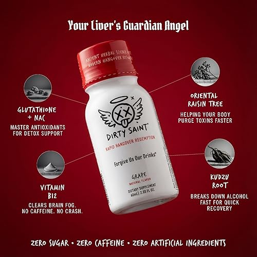 Miniatura 2 de DIRTY SAINT Disparo de recuperación de resaca - Electrolitos + complejo de vitamina B y C, desintoxicación hepática, hidratación y apoyo energético,