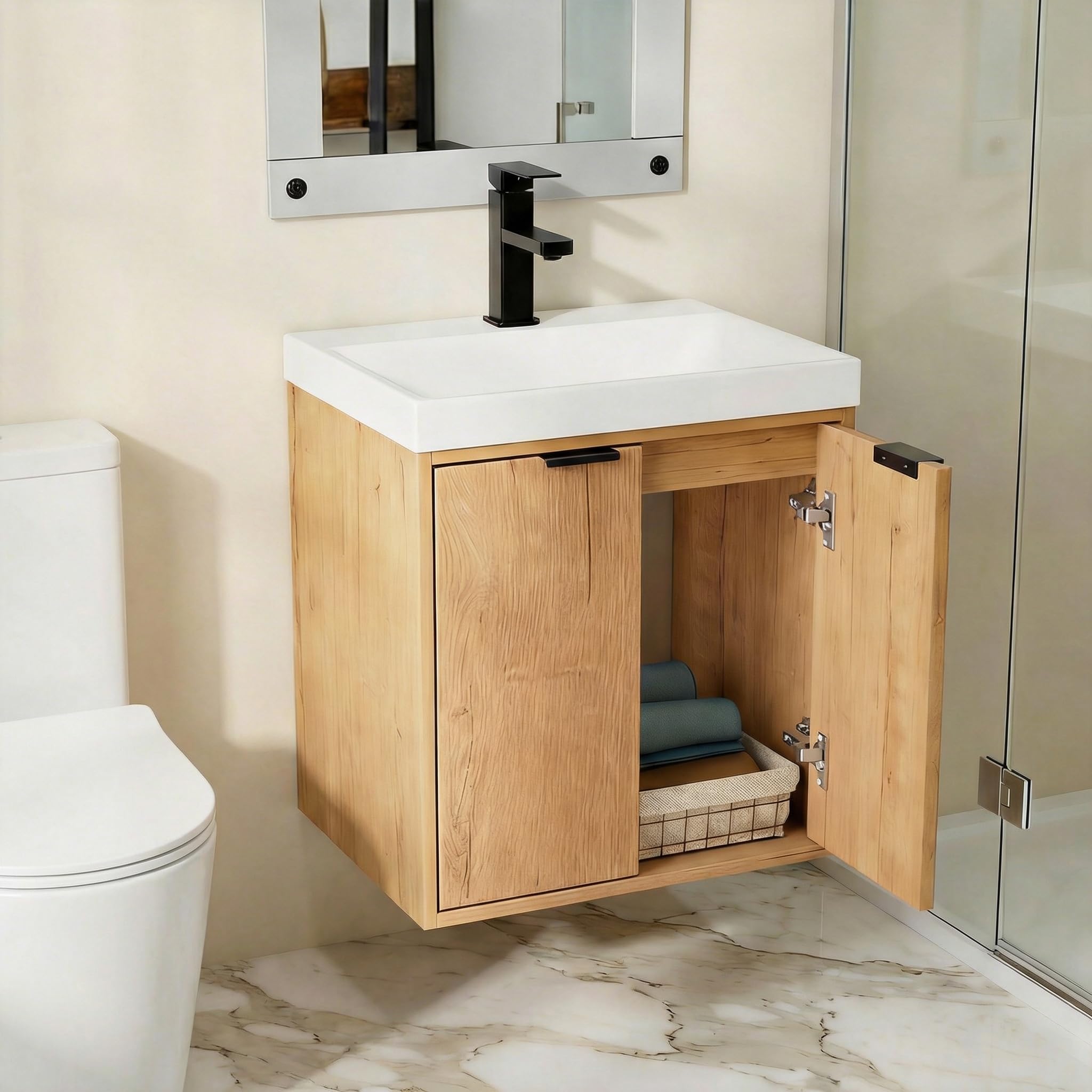 UEV Mobile Bagno a 2 Ante con Lavabo in Resina, 49x37,5x50, Naturale