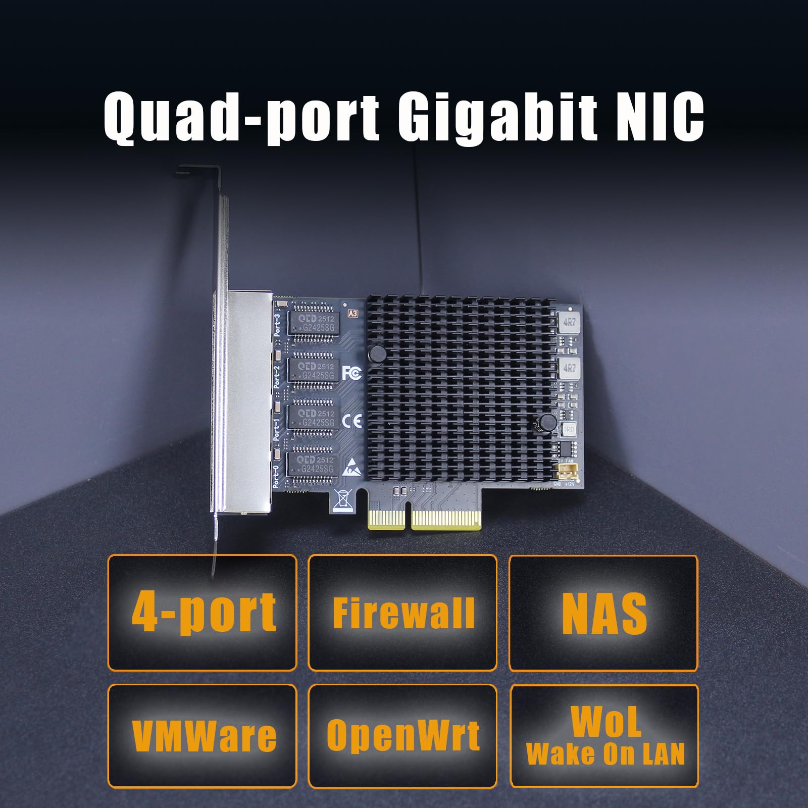 GLOTRENDS LE8245(A3) Scheda di rete a 4 porte Ethernet da 2.5Gb per PC desktop, 4 porte LAN RJ45, interfaccia PCIE X4, staffa standard e a basso profilo