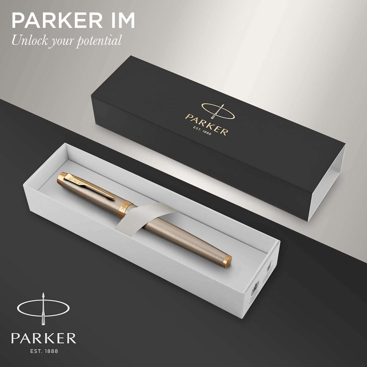 PARKER IM Rollerball Pen, Brushed Metal with Fine Point Black Ink Refill, Gift Box (1931663)