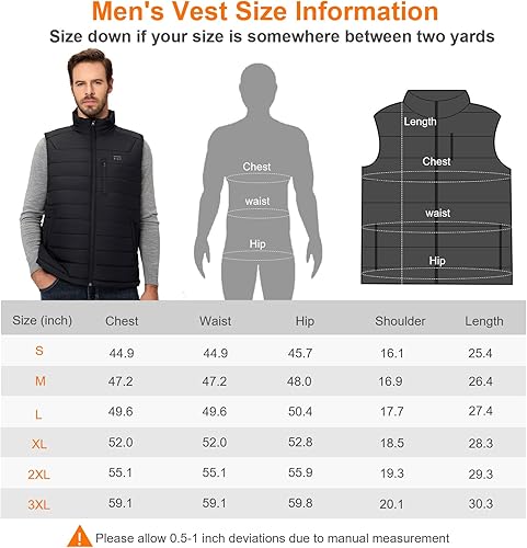 Miniatura 6 de Sevdiea Chaleco térmico para hombre con batería incluida, 16000 mAh, 7.4 V, chaleco térmico para hombres de caza, chalecos eléctricos con calefacción