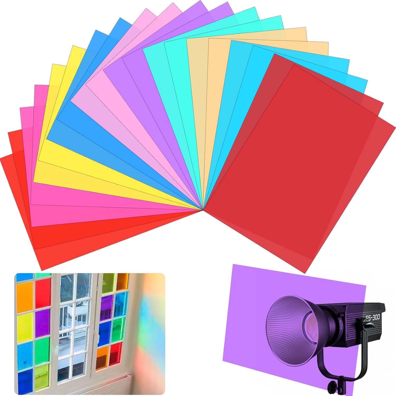 20 Pcs Gel Light Filter, 10 Colors Transparent Led Film with Double Layer Protective Film, Led Transparent Film Screen for Diffuser, Transparency Color Film Plastic Sheets Colored Overlays, A4 Size