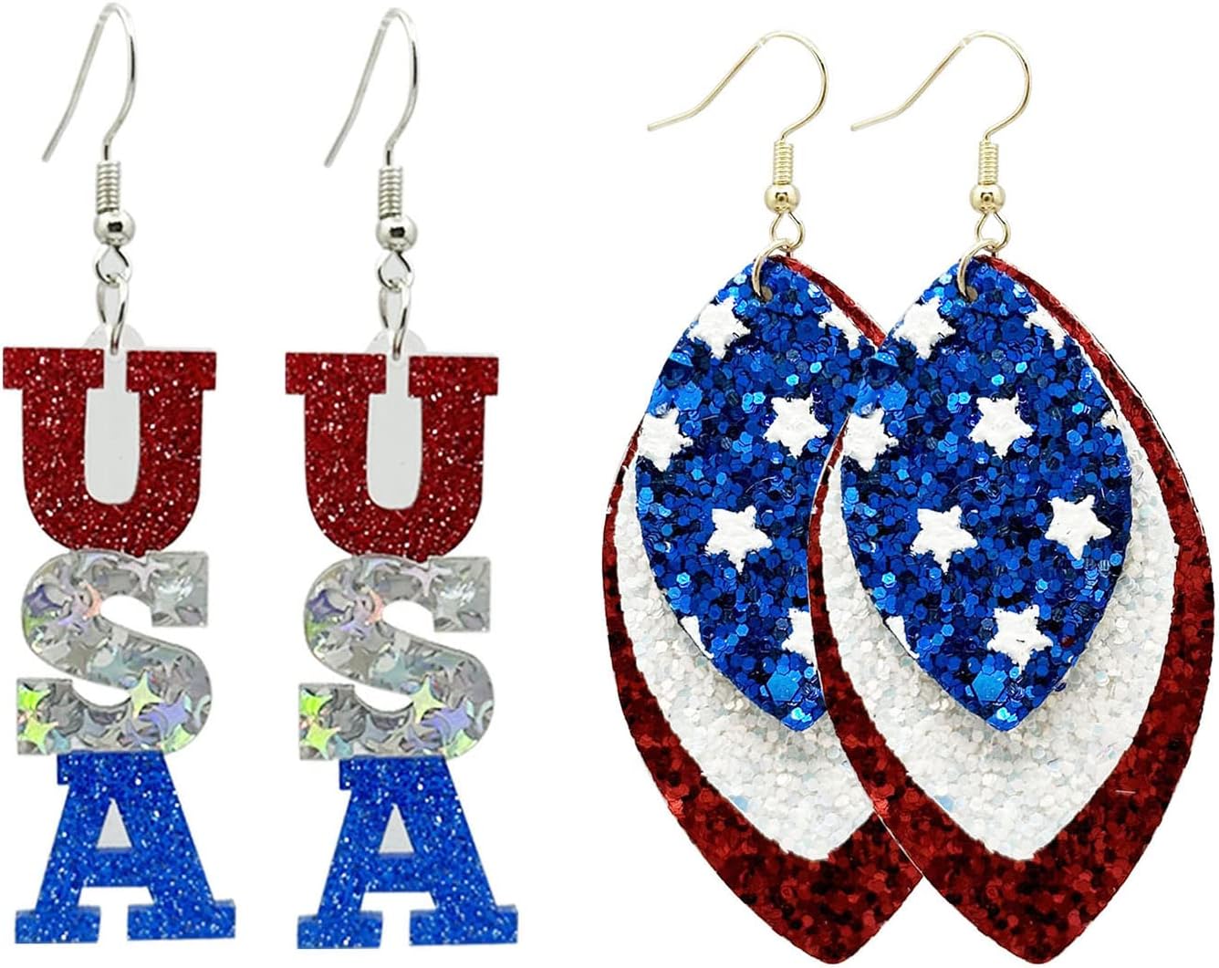 American Patriotic Earrings American Flag Red White and Blue Earrings for women 4th of July Dangle Earrings for Women (A)