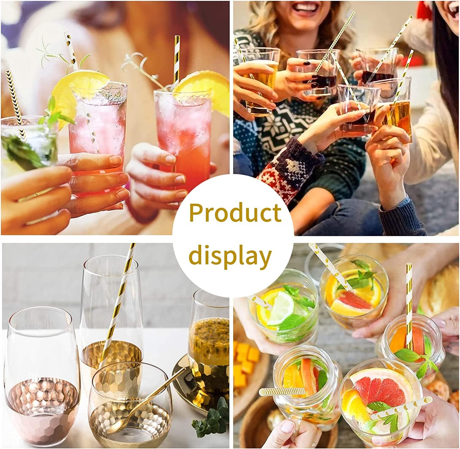 UYRVAPE 100 Pailles En Papier Dorées & Blanches Rayées – Biodégradables, Parfaites Pour Cocktails, Mariages, Anniversaires & Fêtes