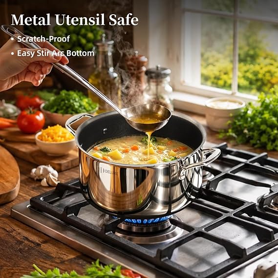 Deluxe 5.4 Qt Hybrid Ceramic Nonstick Dutch Oven with Lid for Cooking | Tempered Glass Lid, Dishwasher Oven Safe, Induction Ready, PFOA Free Compatible with All Cooktops