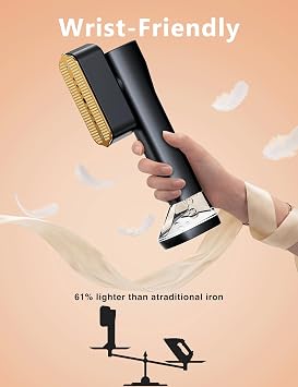 Steamer for Clothes,Portable Handheld Garment Steamer, 200ml Capacity,1000W 15s Fast Heat-UP, Leak-Proof Fabric Quick Wrinkle Remover Ceramic Panel, 2-in-1 Dry & Wet Iron for Home and Travel -Golden