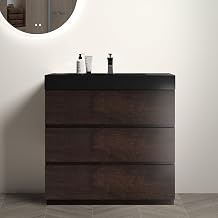 Yozma 36 Inches Walnut Bathroom Vanity with Black Sink Basin ?Freestanding Modern Vanity, Large Storage, Pre Assembled No Drain Faucet Included ?Walnut + Black