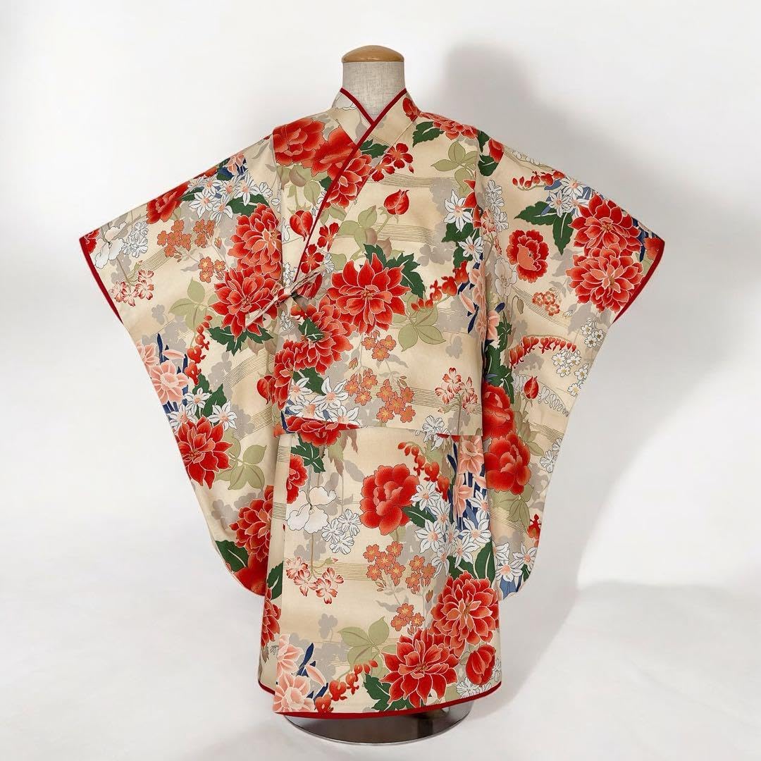 七五三 子ども 着物 被布コート 三歳 正絹 子絞り 刺繍 鈴 桜