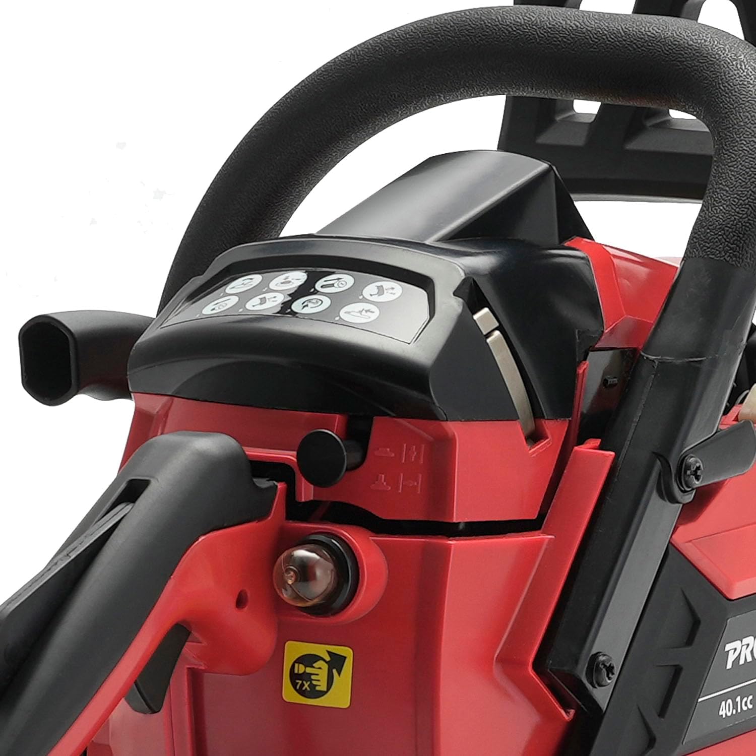 Close-up of chainsaw pull start handle