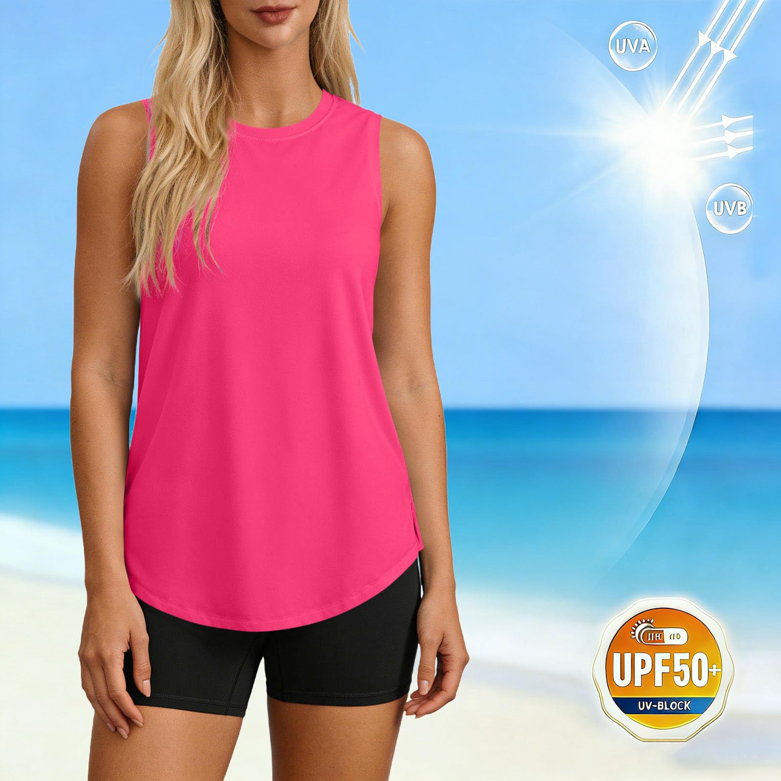 Sleeveless Workout Shirts for Women Lightweight Quick Dry Tank Tops Breathable Athletic T Shirt Basic Tee for Running — view 4