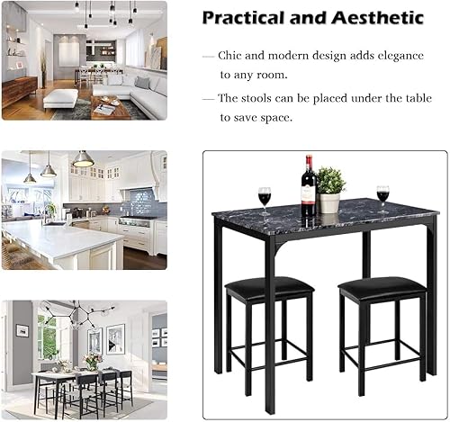 Miniatura 15 de ReunionG Juego de mesa de comedor y sillas de 3 piezas, juego de sillas y mesa con mesa de mármol, juego de muebles de mesa de comedor modernos para