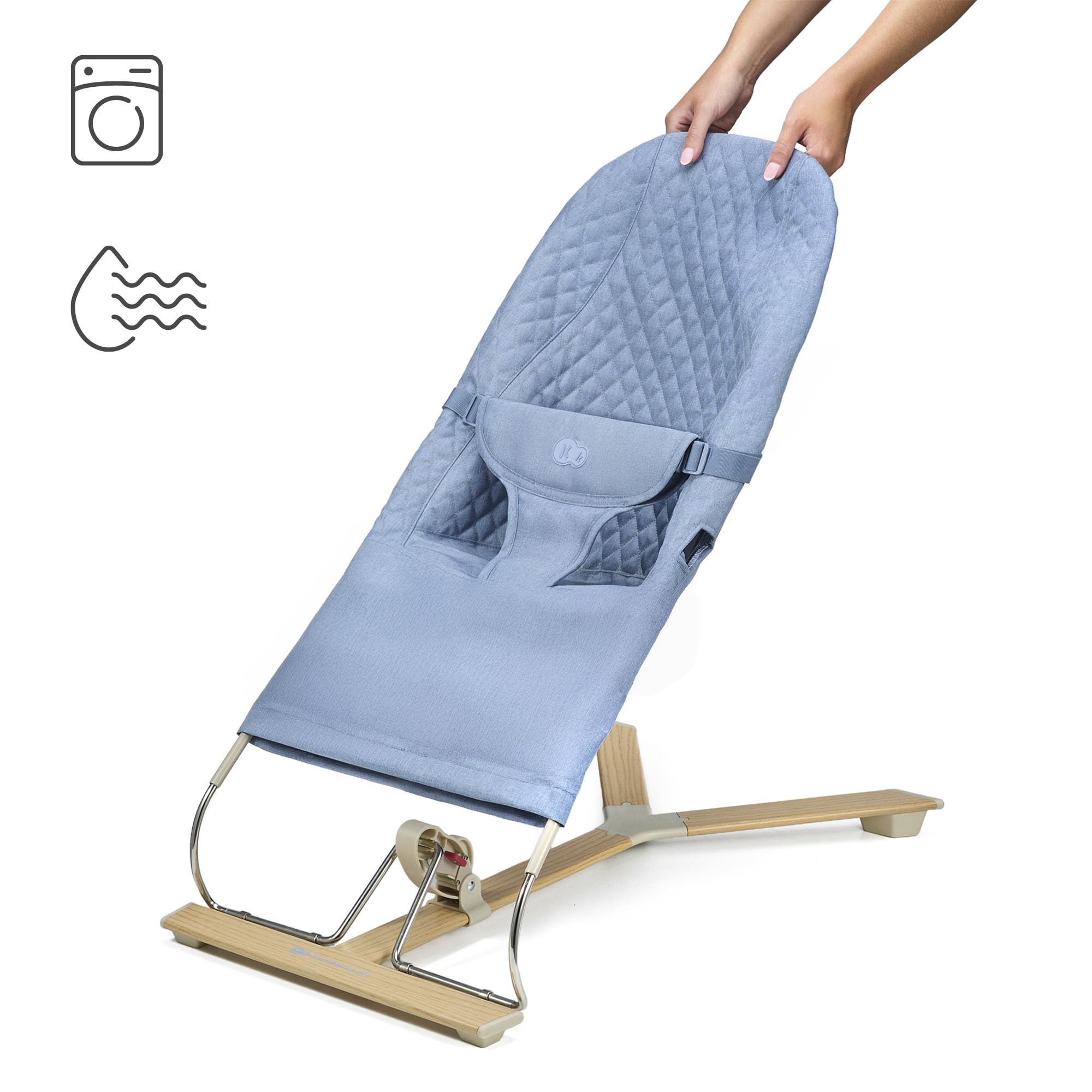 Kinderkraft MIMI NORDIC BREEZE Babywippe, Spielbügel mit 2 Spielzeuge, verstellbare Rückenlehne, Weiches Material, Minimalistische Skandinavisches Design, Zusammenklappbar, Blue