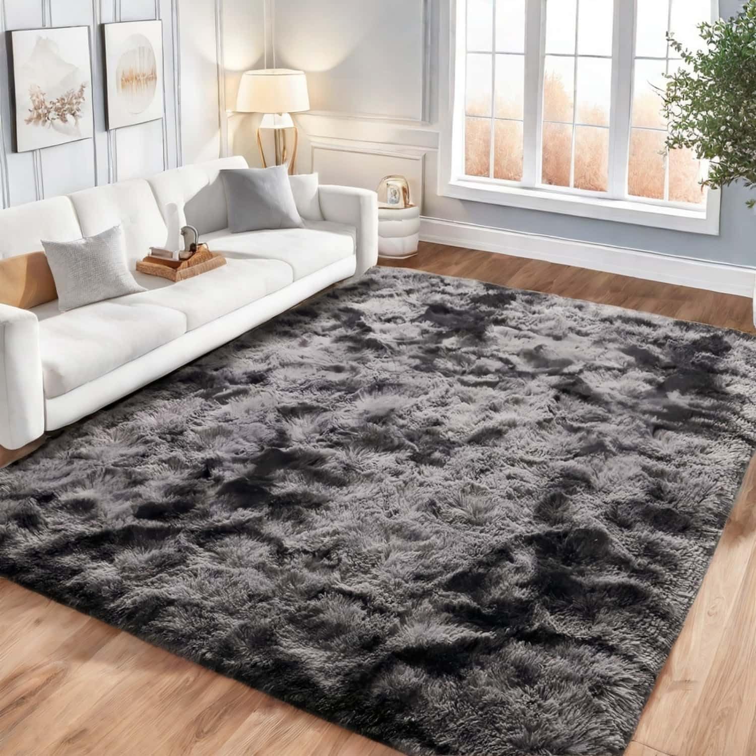 Lanyesky Alfombras Salón Grandes Pelo Largo Alfombra Habitación Dormitorio Lavables Alfombra de Pelo Largo para salón o Dormitorio, Alfombra esponjosa. (80x120cm, Gris Oscuro)