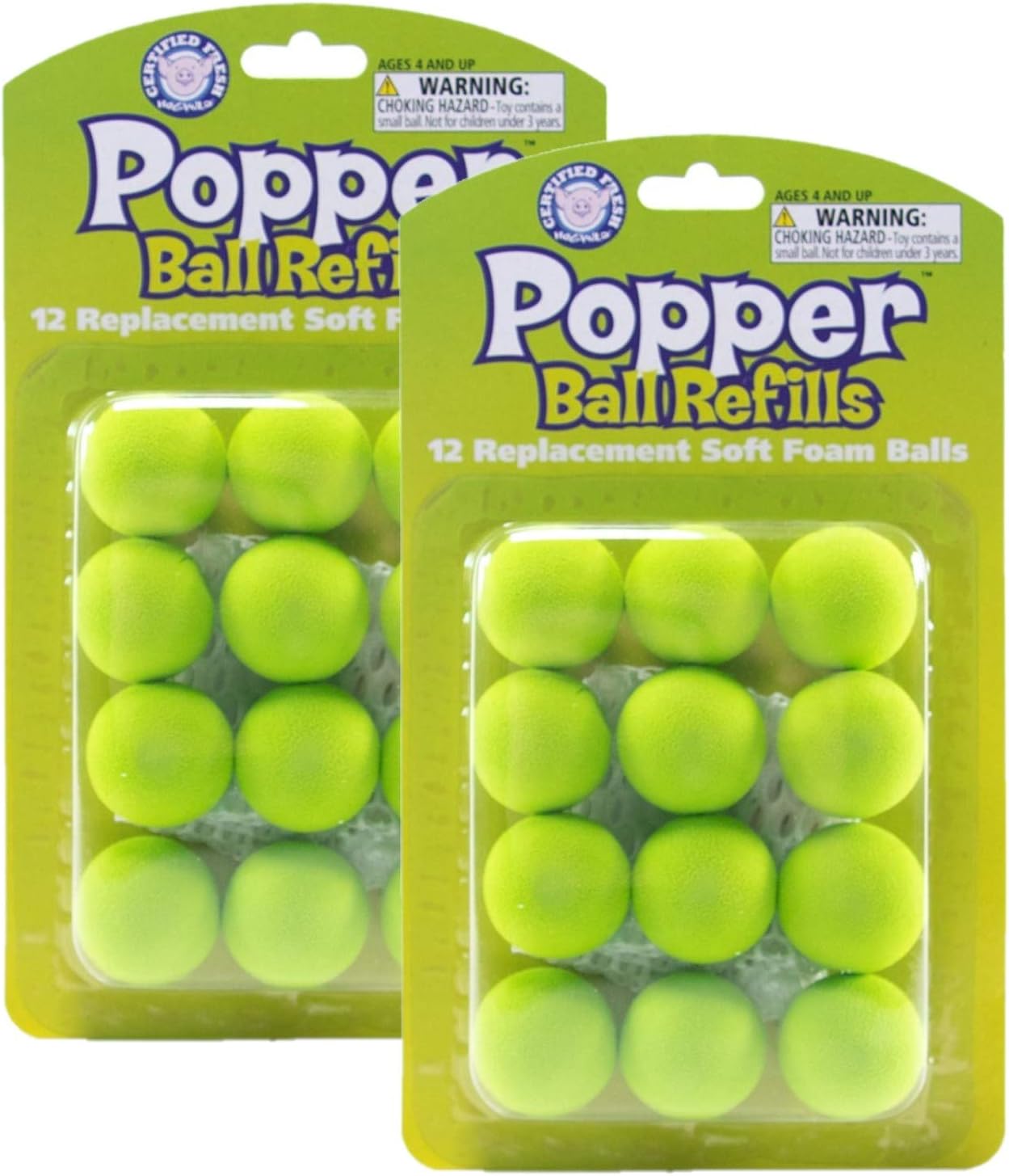 Hog Wild Green Popper Refill Balls, 2 Packs of 12 - for Poppers and Power Popper Toys - Total 24 Foam Balls - Age 4+