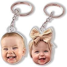 Personnalised Face Keychain - Custom Head Acrylic Keychain, Funny Baby & Pet Face Keyring, Unique Father's Day Gift for Dad, New Dad & Dog
