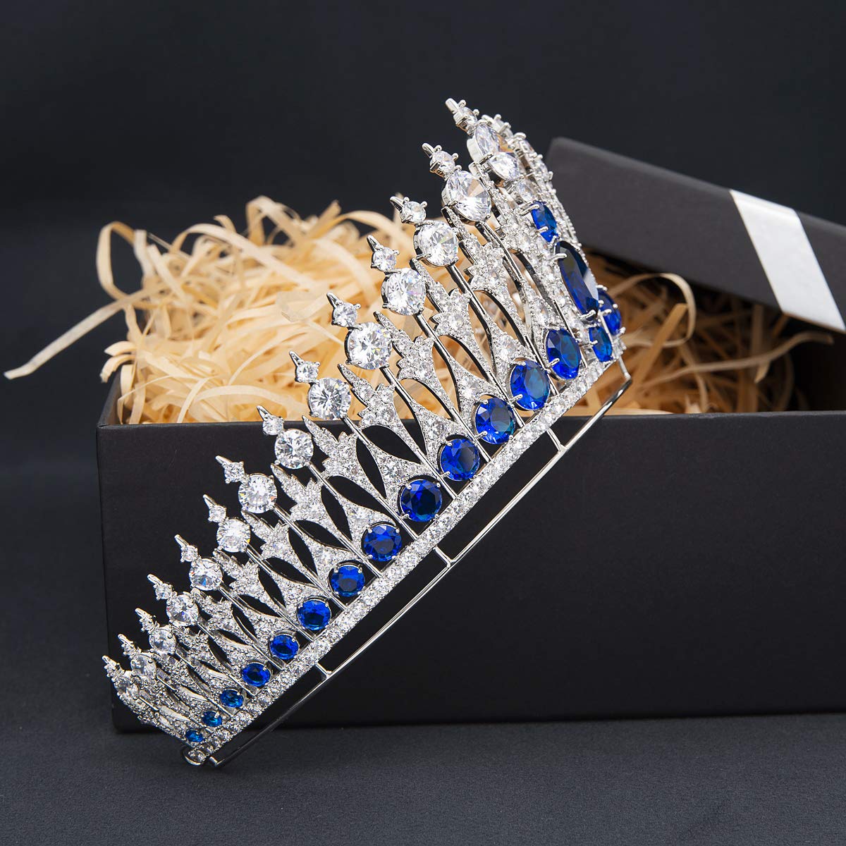 Zirconia Dutch Sapphire Replica Tiara for Wedding,Blue Crystal
