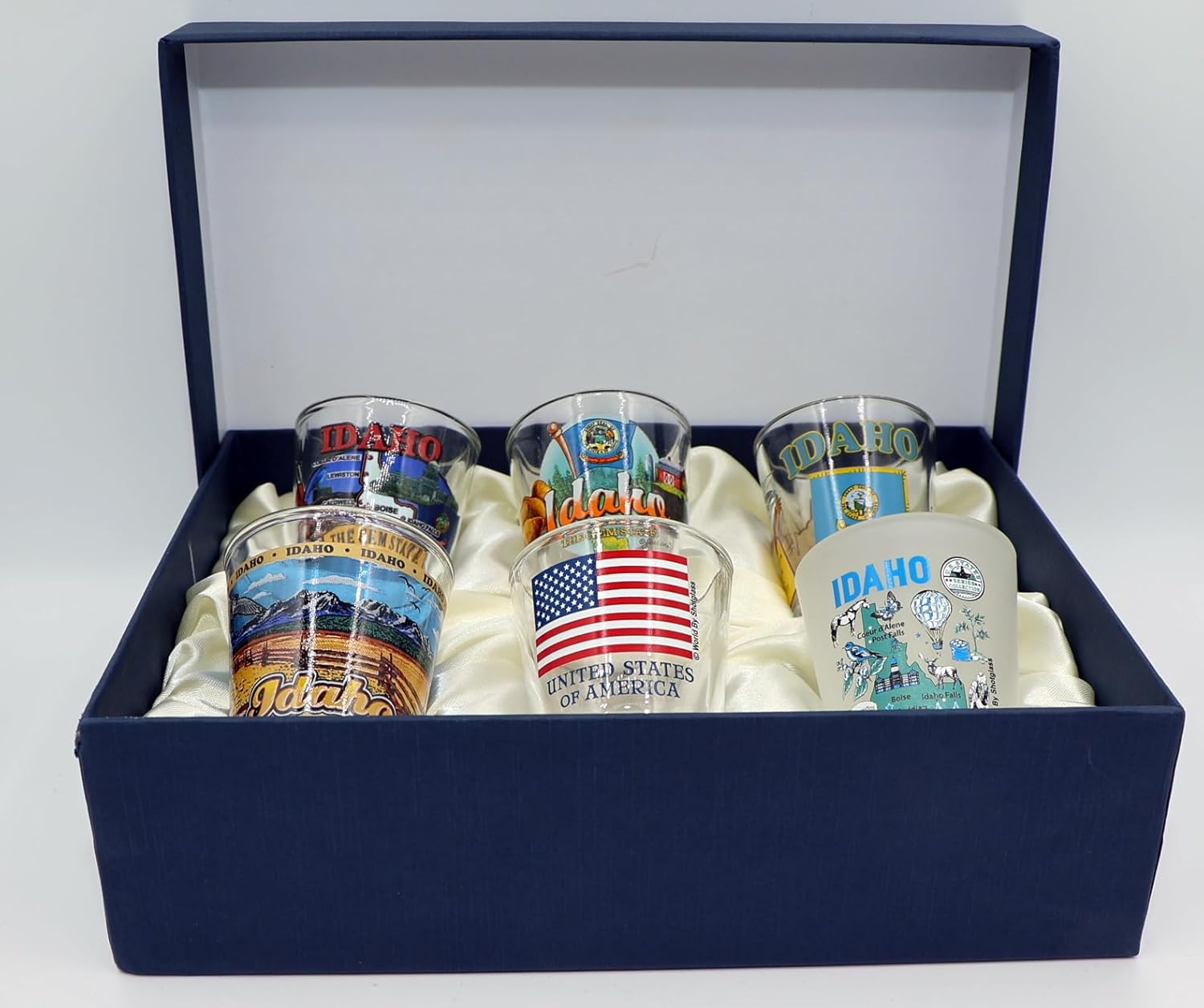 World By Shotglass Idaho United States USA Souvenir Boxed Shot Glass Set (Set of 6)