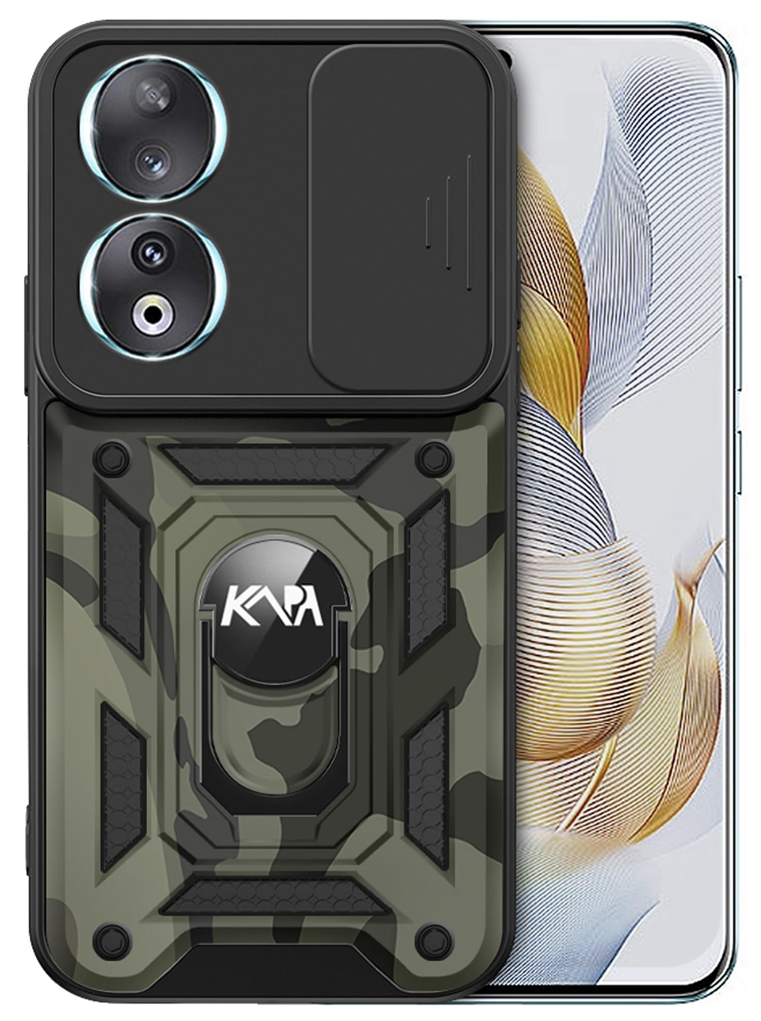 Kapa Tank Back Cover for Honor 90 (5G) | Inbuilt Ring + Slider Shockproof Lens Protection Bumper Back Case (Black) (B0CNJP4LVK) Amazon Price History, Amazon Price Tracker