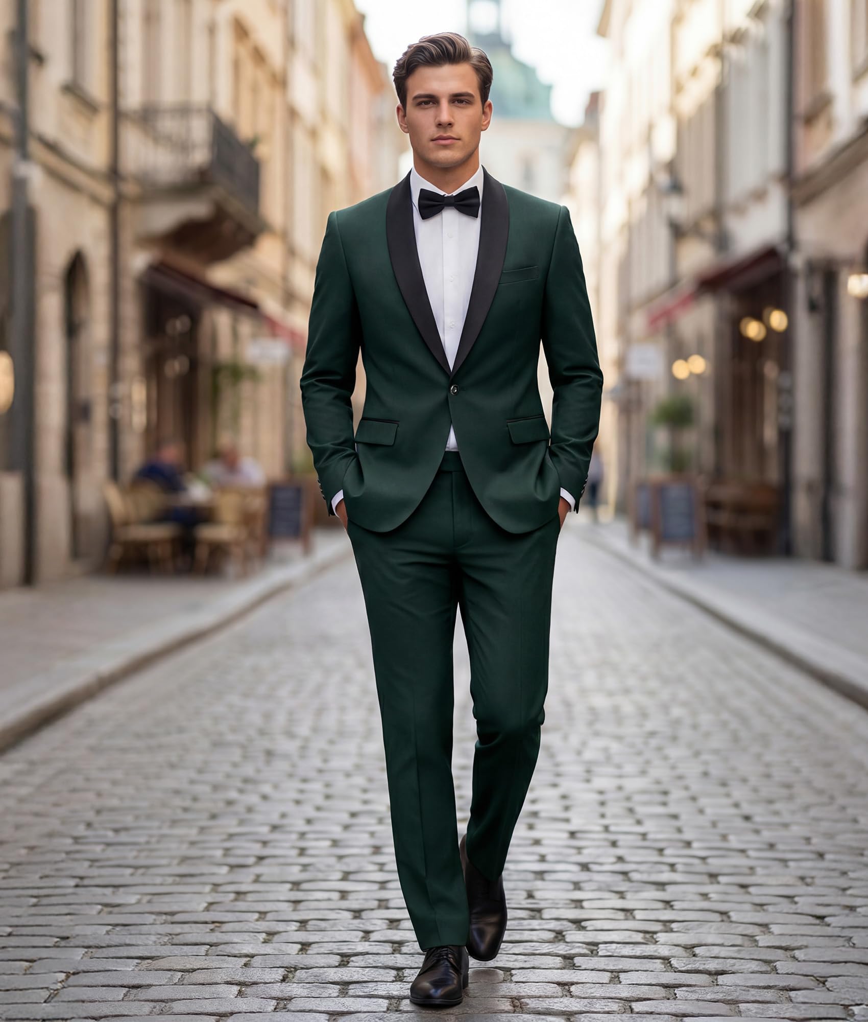 Costume Homme 2 Pièces Slim Fit Smoking Revers Châle 1 Bouton Veste et Pantalon pour Mariage Cérémonie Dîner Business Bal de Promo