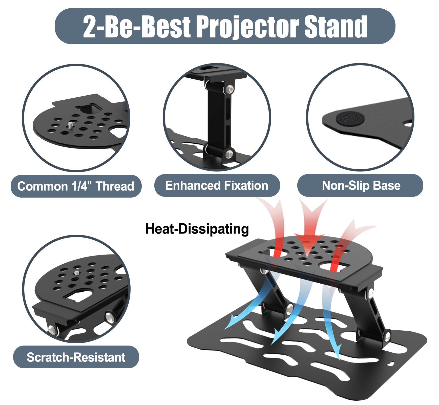 2-Be-Best Supporto regolabile per proiettore, supporto 3 in 1 da scrivania/parete/soffitto con rotazione a 180° a doppio asse, supporto per proiettore da tavolo in acciaio al carbonio, vite universale
