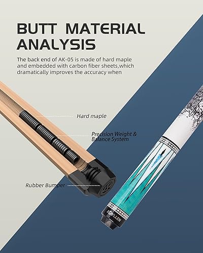 Miniatura 7 de KONLLEN Taco de piscina de fibra de carbono de 58 pulgadas, palos de piscina profesionales para adultos, tecnología de carbono completo, baja