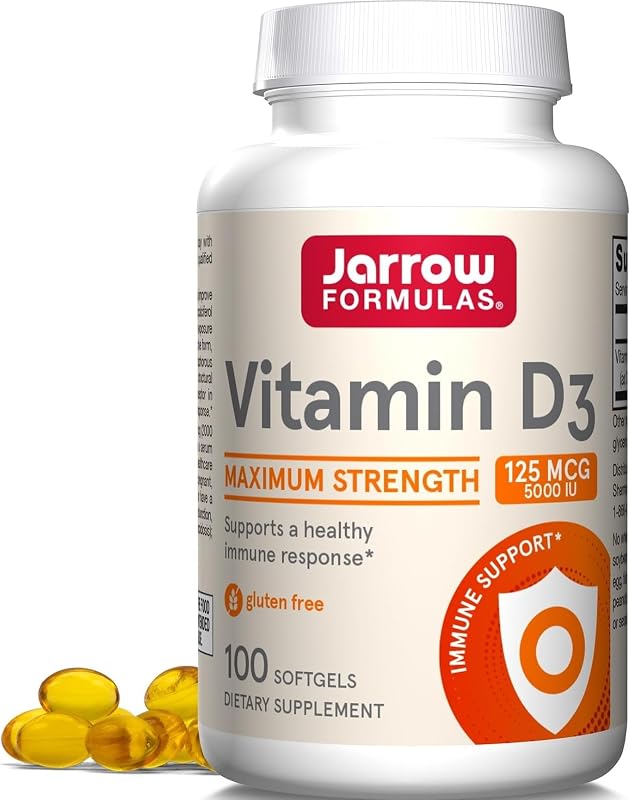 Jarrow Vitamin D3 Supplements 125 mcg (5,000 IU), 100 Softgels | Vitamin D Supplement For Bone Health, Immune Support & Calcium Metabolism Support, Gluten Free, D3 Vitamins, 100 Servings