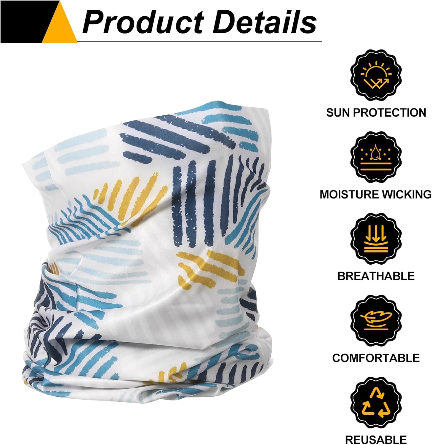 HARFINGTON Summer Cooling Neck Gaiter Sun Protection Face Mask Fishing Neck Gaiter Unisex Sunscreen Breathable Bandana for Fishing Outdoor Sports, White/Black/Yellow - Image 4