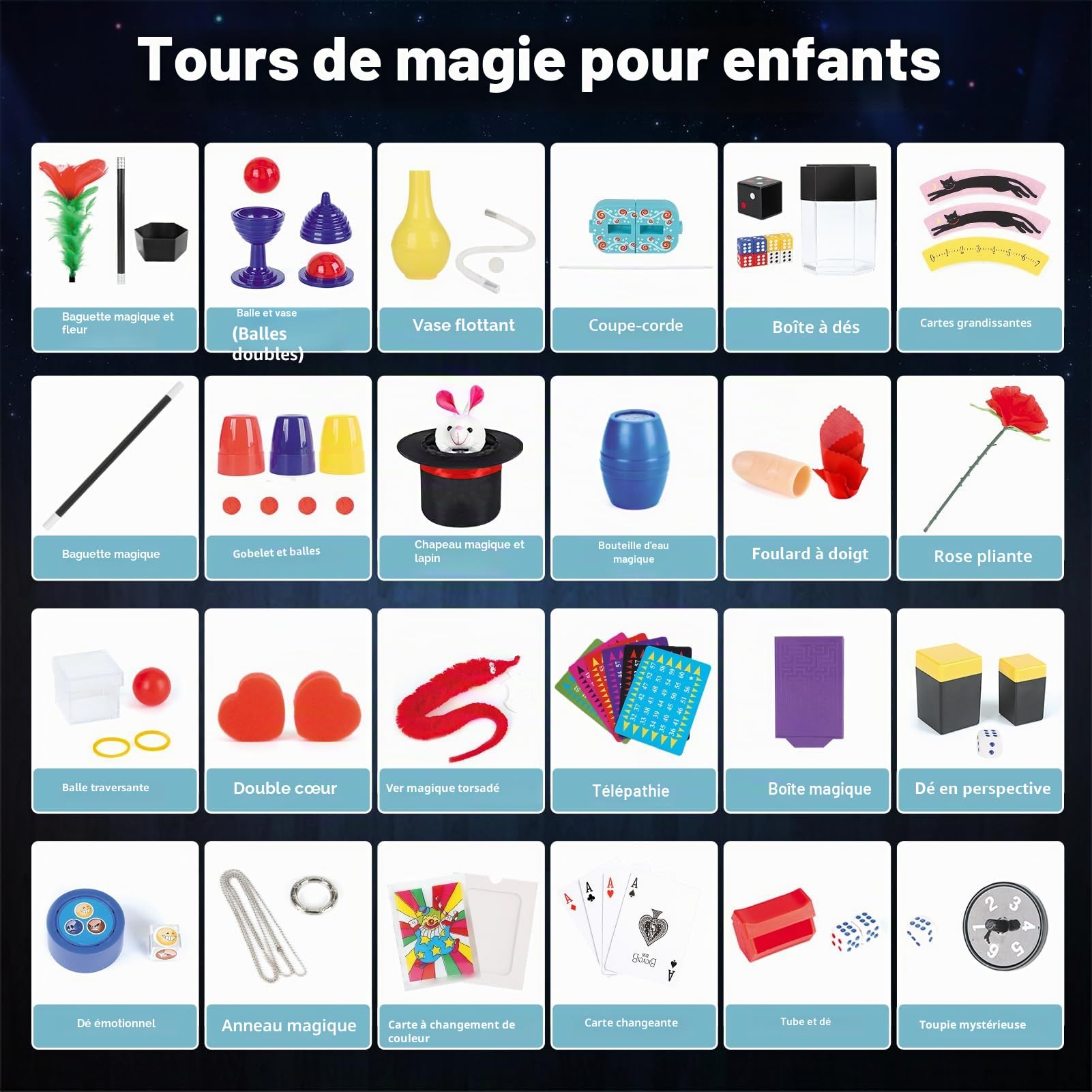 DINORUN Magie Jeux Enfant-Coffret Magie Enfant avec Chapeau Magique & Baguette Magique & Instructions pour Enfants, Cadeaux Enfant 6 7 8 9 10 11 12 Ans