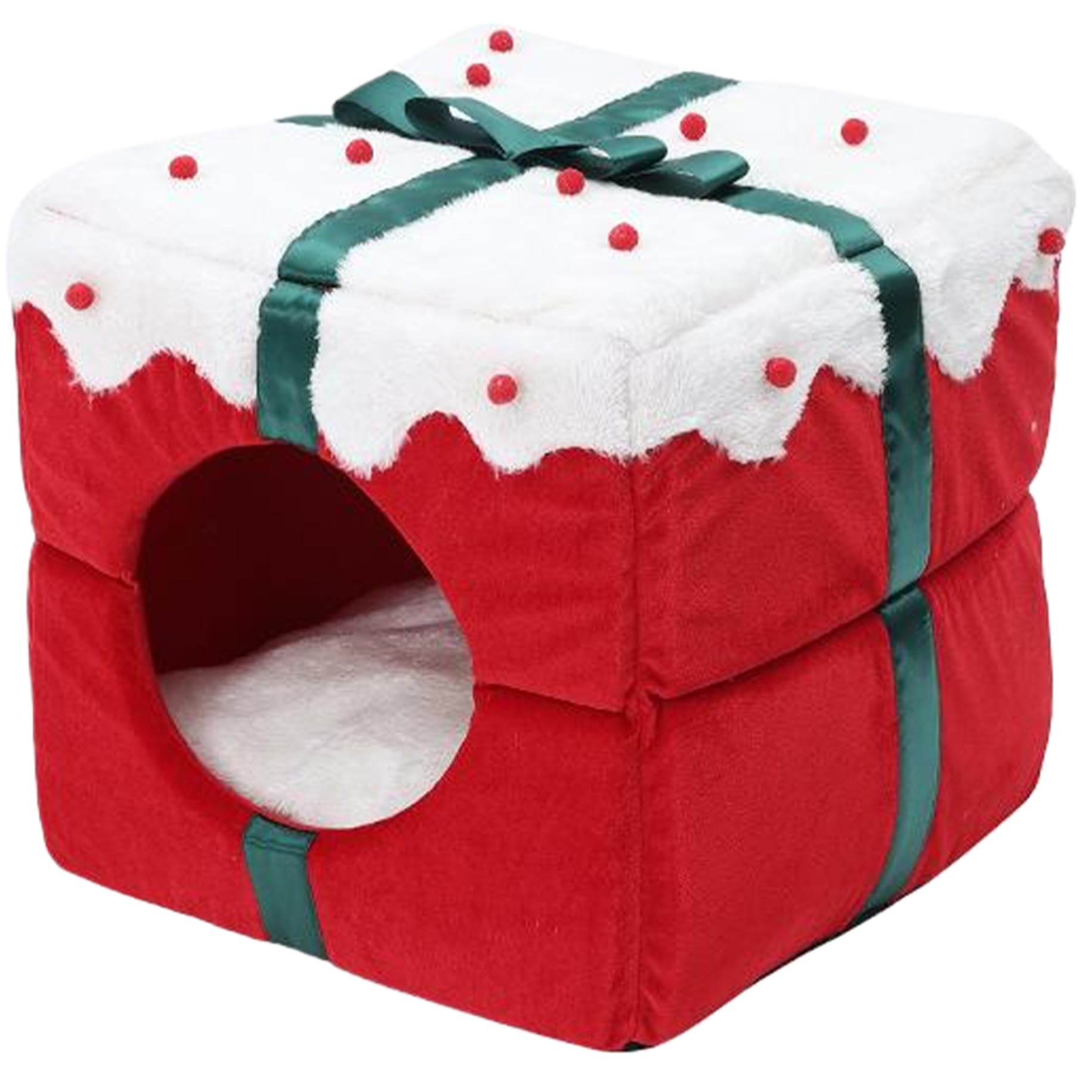 Lit pour chat en boîte de Noël 14x14x14 cachette lapin et cochon d'Inde