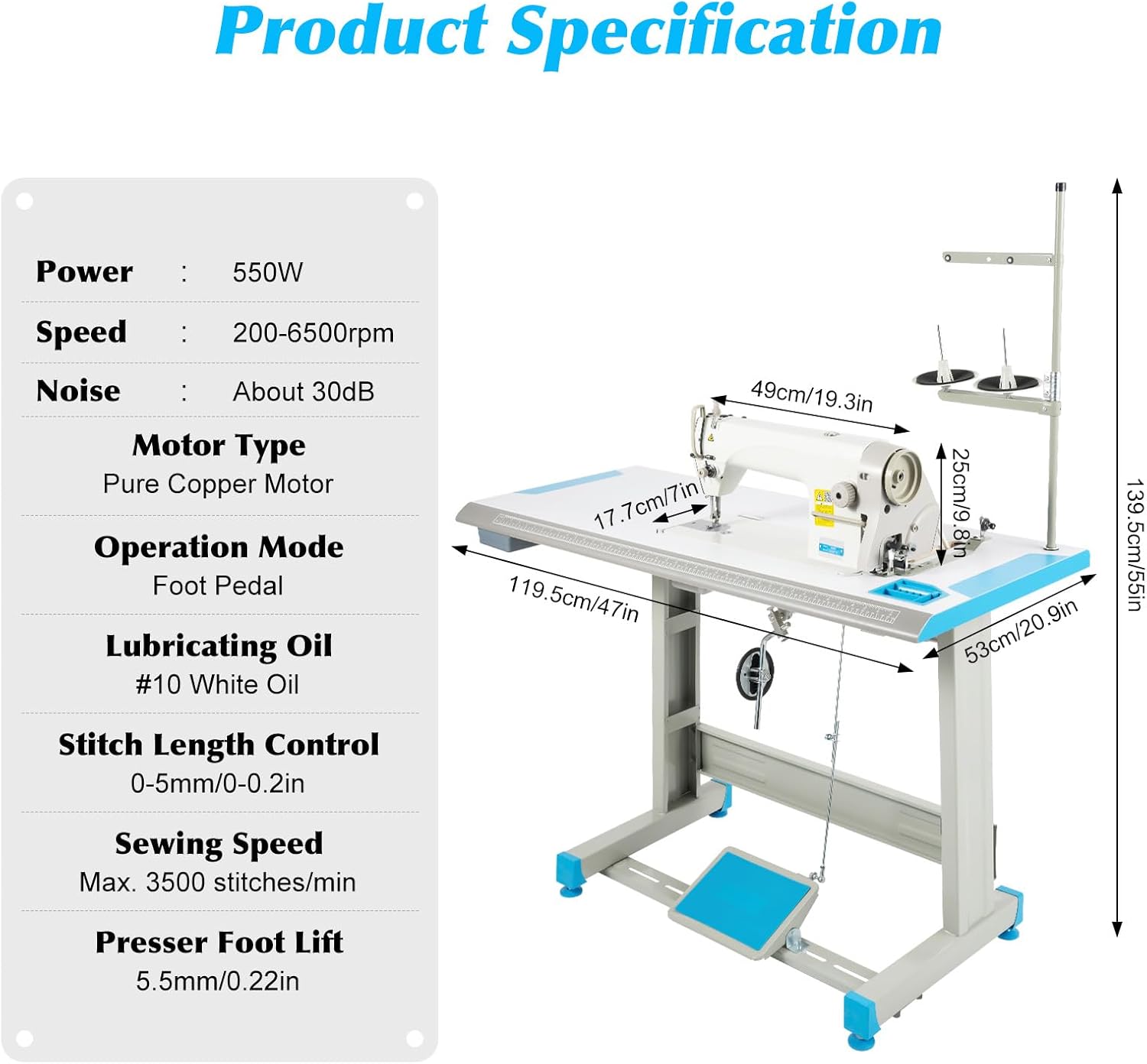 550W Industrial Sewing Machine,Commercial Sewing Machine Heavy Duty,Sewing Machine for Industrial Upholstery Sewing Beginners (110V)