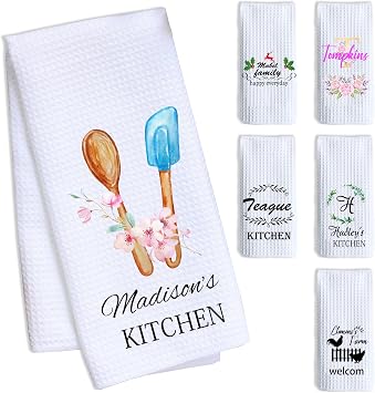 ubmpj Personalized Kitchen Towel Custom Waffle Weave Towel Gift for Housewarming Wedding Friend Birthday