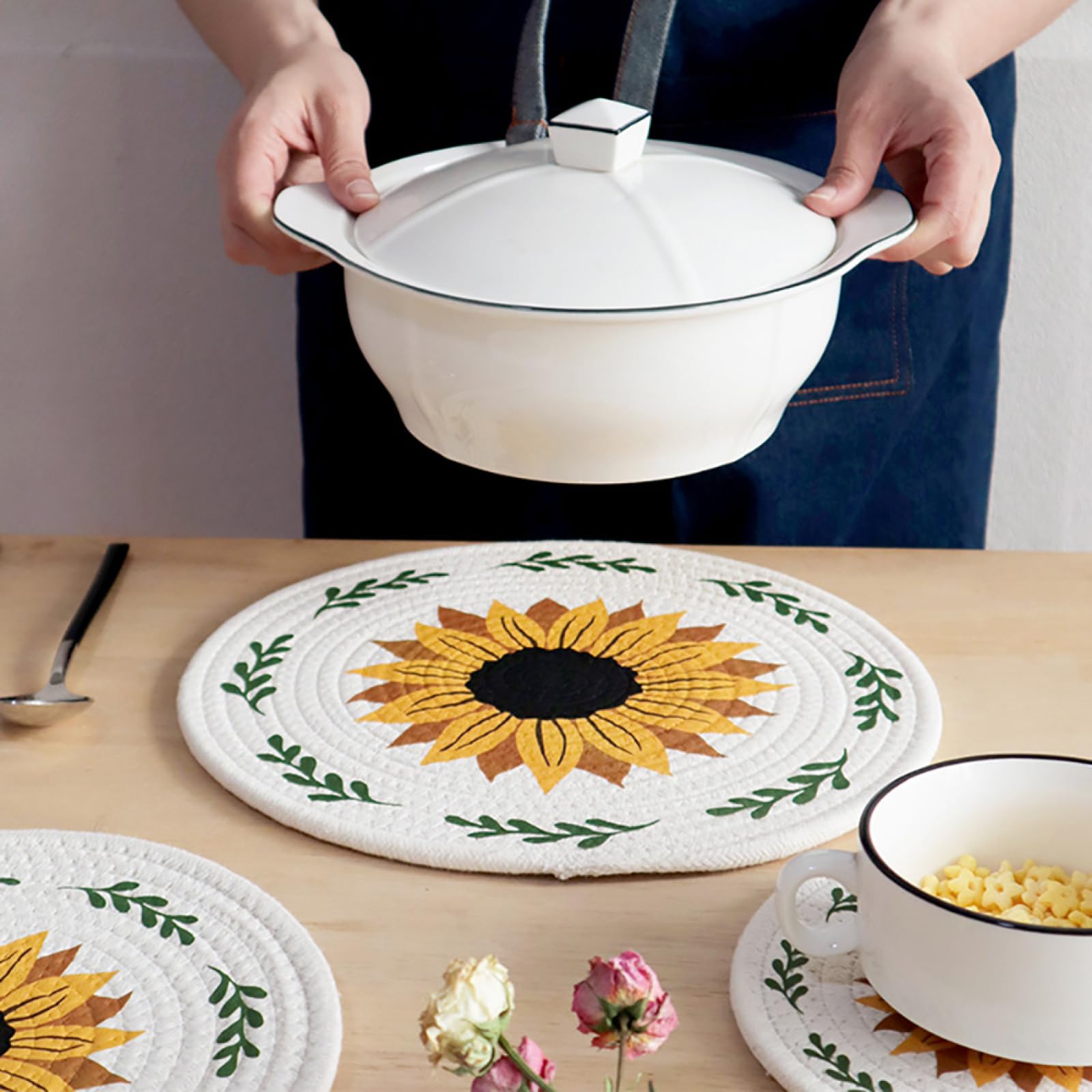 Décoration de Table, Sets de Table, Set de Table Rond à Motif Floral créatif Style champêtre