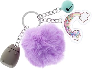 Pusheen Keyring | Pom Pom Keyring with Bell, Rainbow Shaker and Pusheen Dangler | Bag Keyring | Pusheen Stationery & Gifts