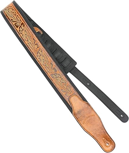 Miniatura 2 de Walker & Williams GB-104 Latigo Tan Correa De Guitarra Acolchada Patrón De Roble Vivo Para Guitarras Acústicas, Eléctricas Y Bajo, Marrón