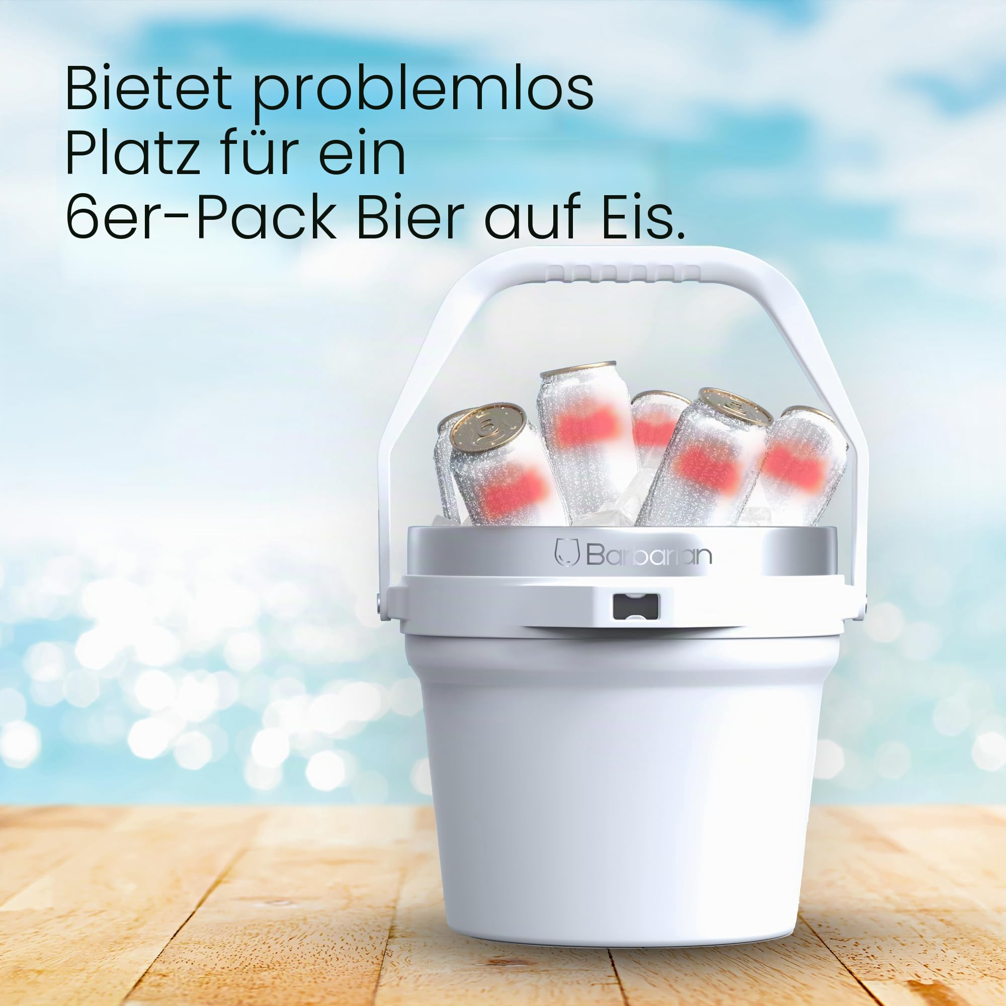 Barbarian Getränkeeimer, doppelwandiger vakuumisolierter Eiskübel mit Deckel, extra großes Fassungsvermögen von 7 Litern, mit Eisschaufel und integriertem Flaschenöffner, Weiß