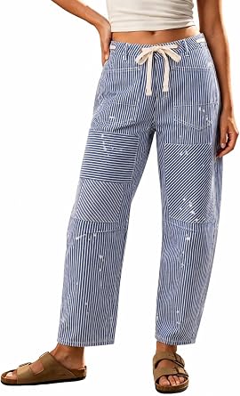 Kedera Women Striped Barrel Jeans Casual Loose Denim Jeans Wide Leg Baggy Pants Mid Waist Boyfriend Jeans Y2k