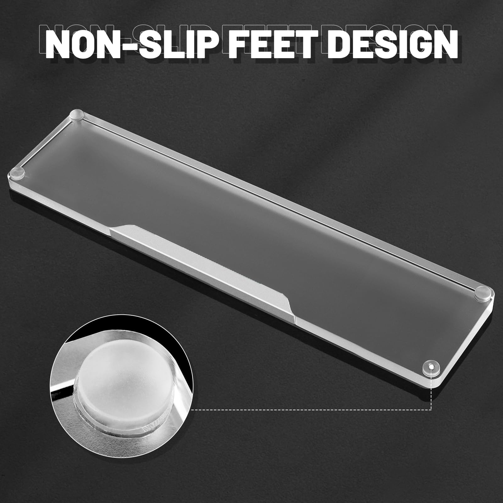 MAMBASNAKE Handgelenkauflage für Tastatur, Tastaturpad aus Acryl für TKL 80% Tastatur - Ergonomic Wrist Rest für Büro/Spiele/Tippen/Laptop - Premier Clear Acryl - Rutschfeste Füße - Silber
