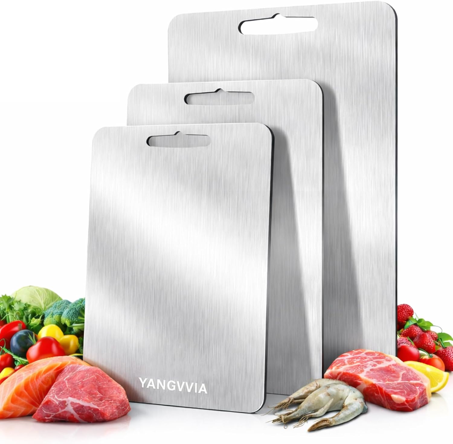 Cutting Board, 316L Food-Grade Stainless Steel Cutting Board Set of 3 | Double-Sided Chopping Board for Kitchen | Dishwasher Safe Work Surface for Meat, Vegetables, & Fruit | Ideal Gift (S+M+L)