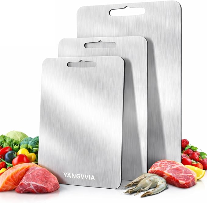 Cutting Board, 316L Food-Grade Stainless Steel Cutting Board Set of 3 | Double-Sided Chopping Board for Kitchen | Dishwasher Safe Work Surface for Meat, Vegetables, & Fruit | Ideal Gift (S+M+L)