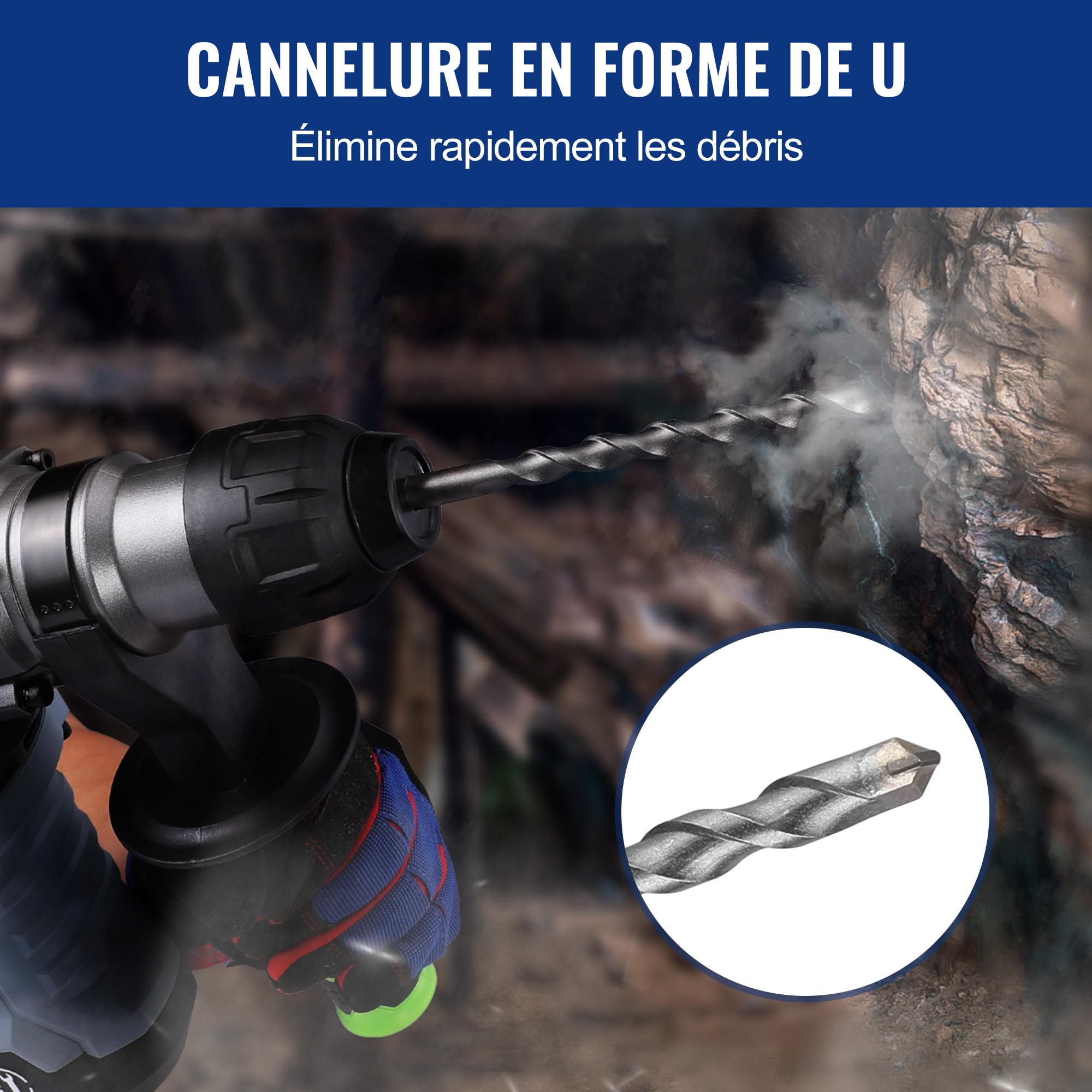 WORKPRO Jeu de Forets et Burins SDS Plus 17 Pièces, Forets à Béton avec Burins Pointus et Plats pour Maçonnerie