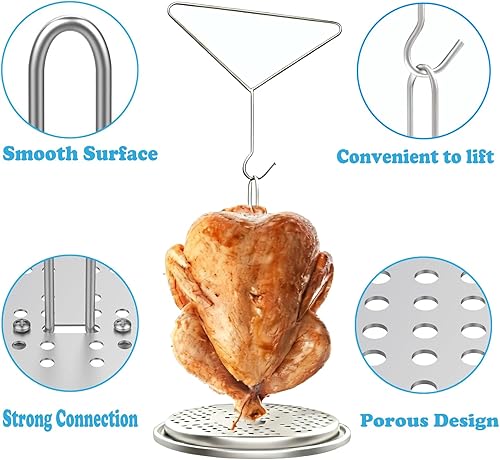 Miniatura 4 de Kit de accesorios para freidora de pavo perforado, pollo, aves de corral, con mango de alambre, gancho elevador, base vertical para asador